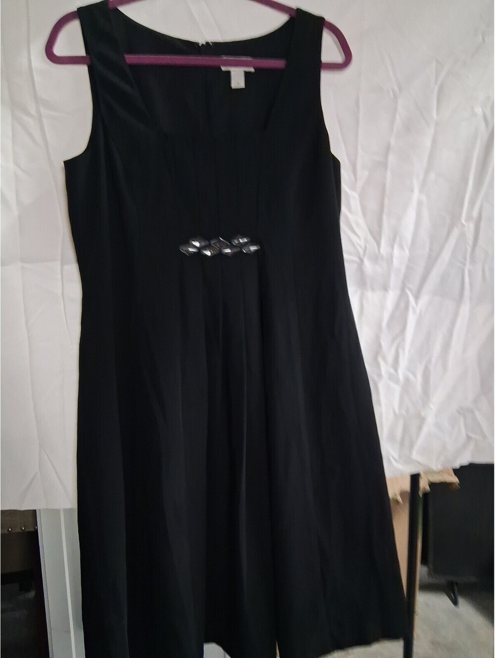 Ann Taylor LOFT Womens Dress 10 Black Sleeveless Pleated Rhinestones Lined I2